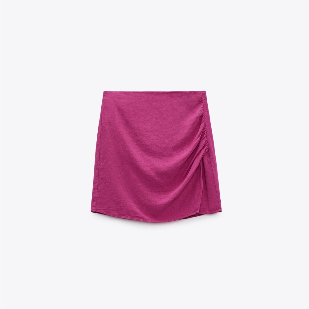 Zara Linen Ruched Mini Skirt